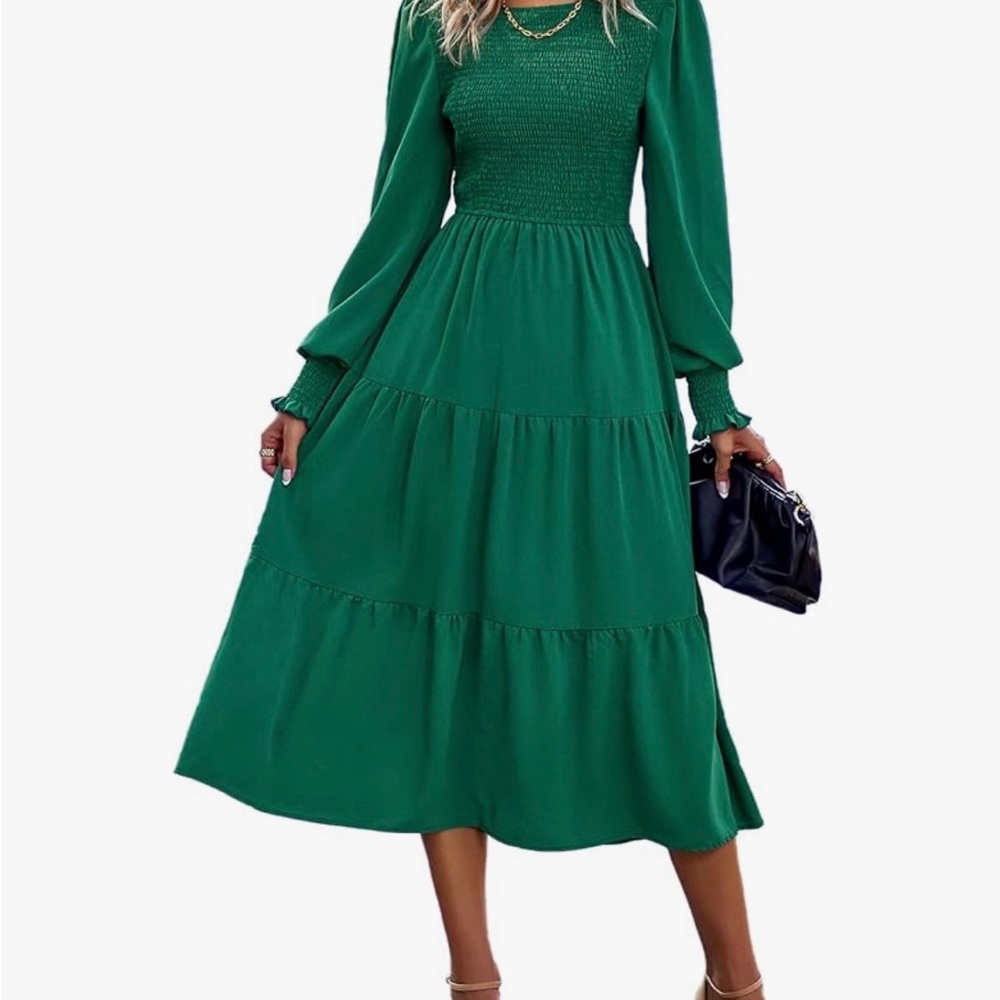 Elegant Green Smocked Maxi Dress